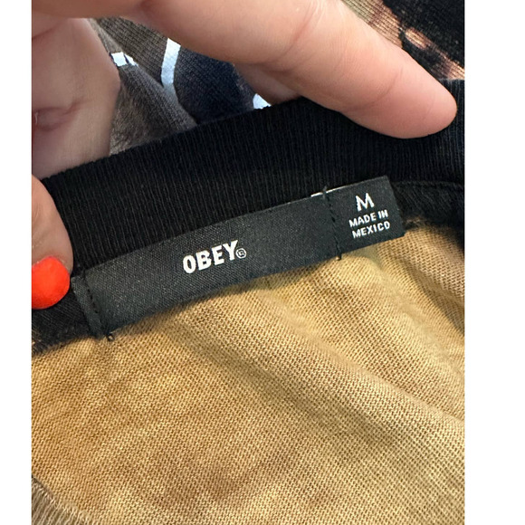 Obey men black brown tie dye long sleeves tee size M - Picture 3 of 9